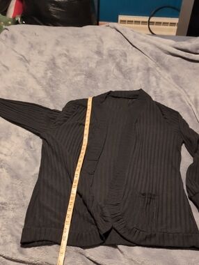 Black Ribbed Open-Front Women's Cardigan Jacket 2XL